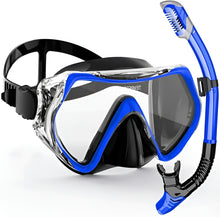 Load image into Gallery viewer, Adult Snorkel and Dive Mask Set with Silicone Seal, Dry Snorkel and 180 Degree Clear Vision
