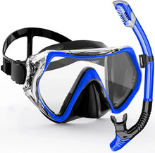 Load image into Gallery viewer, Adult Snorkel and Dive Mask Set with Silicone Seal, Dry Snorkel and 180 Degree Clear Vision
