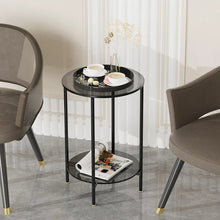 Load image into Gallery viewer, 2-Tier Round Glass Coffee Table, Modern Metal Frame Living Room Side Table
