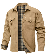 Load image into Gallery viewer, Mens Flannel Lined Western Shirt Jacket with Snap Buttons and Chest Pockets
