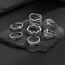 Load image into Gallery viewer, 7 Piece Men’s Punk Star Adjustable Ring Set
