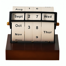 Load image into Gallery viewer, Vintage Wooden Perpetual Flip Calendar – Reusable Rotary Countdown Desk Display
