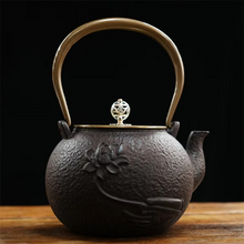 Load image into Gallery viewer, Handmade Cast Iron Enamel Teapot for Fireplace or Stovetop Brewing
