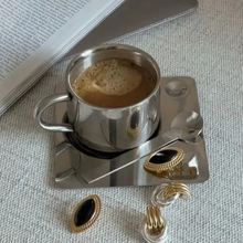 Load image into Gallery viewer, Minimalist Nordic 3 Piece Stainless Steel Mug Set with Saucer and Spoon
