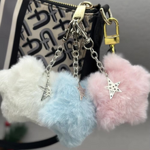 Load image into Gallery viewer, Fluffy Plush Star Keychain with Faux Rabbit Fur Pompon
