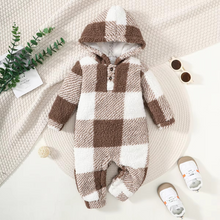 Load image into Gallery viewer, Cozy Plaid Hooded Plush Romper for Baby Boys and Girls
