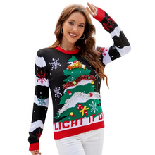 Load image into Gallery viewer, Christmas Tree Embroidered Knit Sweater for Holiday Parties
