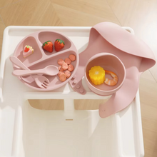 Load image into Gallery viewer, Complete Silicone Baby Dining Set: Plate, Bowl, Bib, Cup, and Utensils

