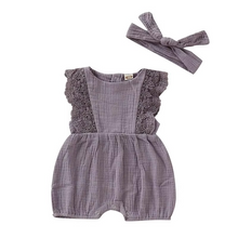 Load image into Gallery viewer, Infant Girl Cotton Romper and Lace Headband Set
