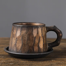 Load image into Gallery viewer, Handmade Vintage Ceramic Coffee Mug with Matching Plate 10 fl oz
