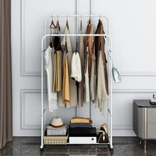 Load image into Gallery viewer, Heavy Duty Clothes Rack, Rolling Garment Rail with Double Rods and Lower Storage Shelf
