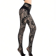 Load image into Gallery viewer, Black Fishnet Lace Pantyhose – Gothic Punk Lolita Jacquard Stockings with Elastic Fit
