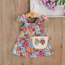 Load image into Gallery viewer, Summer Floral Halter Dress with Ruffled Sleeves and Matching Crossbody Bag for Girls
