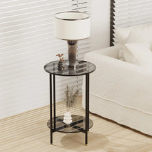 Load image into Gallery viewer, 2-Tier Round Glass Coffee Table, Modern Metal Frame Living Room Side Table
