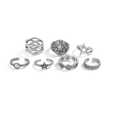 Load image into Gallery viewer, 7 Piece Men’s Punk Star Adjustable Ring Set
