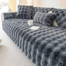Load image into Gallery viewer, Plush Bubble-Textured Faux Rabbit Fur Sofa Slipcover - Non-Slip Couch Cushion Cover for Living Room
