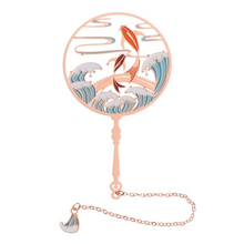 Load image into Gallery viewer, Metal Tassel Calligraphy Bookmark – Chinese Style Fan Design for Books and Journals
