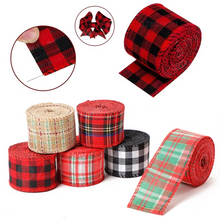 Load image into Gallery viewer, Christmas Plaid Linen Craft Ribbon, Red and Green Snowflake Design, 6.5 Yard Roll
