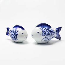 Load image into Gallery viewer, Blue and White Porcelain Floating Koi Fish Desktop Ornament
