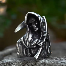 Load image into Gallery viewer, Grim Reaper Skull Ring for Men, Stainless Steel Punk Biker Jewelry
