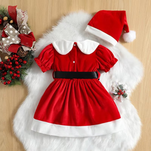 Load image into Gallery viewer, Toddler Girls Red Christmas A-line Dress with Belt and Hat
