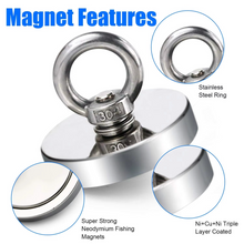 Load image into Gallery viewer, Premium Neodymium Fishing Magnet with Eyebolt for Magnetic Salvaging
