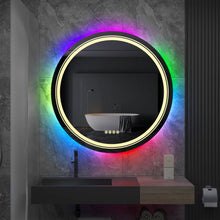 Load image into Gallery viewer, Large Round Lighted Bathroom Mirror, RGB Color Changing LED Anti-Fog Backlit Mirror
