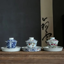 Load image into Gallery viewer, Chinese Kung Fu Ceramic Tea Set with Gaiwan and Blue White Sancai Cups
