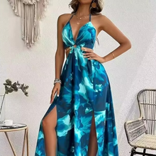 Load image into Gallery viewer, Elegant Floral V-Neck Maxi Dress with Backless Design and Side Slit
