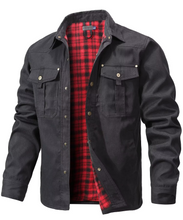 Load image into Gallery viewer, Mens Flannel Lined Western Shirt Jacket with Snap Buttons and Chest Pockets
