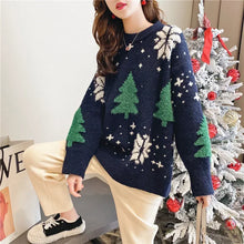 Load image into Gallery viewer, Womens Color Block Sweater with Snowflake Pattern and Crew Neckline, Holiday Knit Pullover
