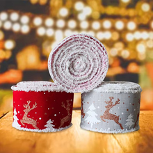 Load image into Gallery viewer, Classic Christmas Burlap Swirl Ribbon With Wired Edge for Tree, Wreaths and Gift Wrapping
