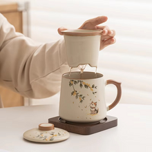 Load image into Gallery viewer, Chinese Style Ceramic Mug with Lid and Built In Tea Filter, 13.5 oz
