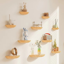 Load image into Gallery viewer, Half-Round Wooden Floating Shelf - Modern Wall-Mounted Display for Home &amp; Bathroom
