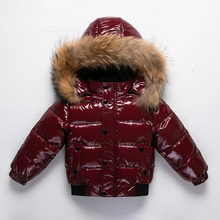 Load image into Gallery viewer, Kids Waterproof Down Parka with Real Fur Hood, Shiny Thick Winter Coat for Girls and Boys 1–8 Years
