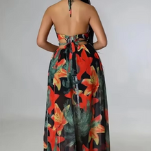 Load image into Gallery viewer, Elegant Floral V-Neck Maxi Dress with Backless Design and Side Slit
