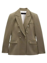 Load image into Gallery viewer, Women's V-Neck Slim Fit Blazer - Long Sleeve Button Jacket for Work, Meetings, and Elegant Everyday Wear

