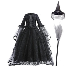 Load image into Gallery viewer, Girls Witch Queen Dress with Ruffle Trim and Decorative Pattern, Mid Calf Length All Vera Mart
