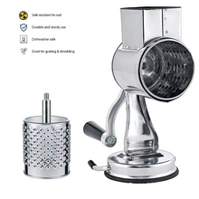 Load image into Gallery viewer, Rotary Vegetable Grater with 5 Stainless Steel Blades, Suction Cup Base, Dishwasher Safe
