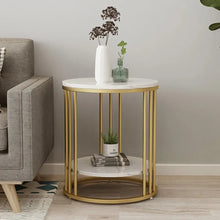 Load image into Gallery viewer, 2-Tier Round White Marble Side Table, Coffee Table and Nightstand with Storage
