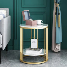 Load image into Gallery viewer, 2-Tier Round White Marble Side Table, Coffee Table and Nightstand with Storage
