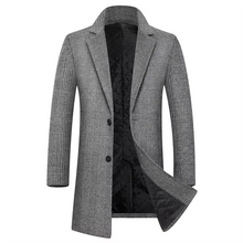 Load image into Gallery viewer, Men's Thickened Cotton-Padded Plaid Wool Coat, Mid-Length Slim Fit Lapel Windbreaker
