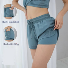 Load image into Gallery viewer, Women's High-Performance Yoga Running Shorts with Drawstring Waist and Mesh Pockets
