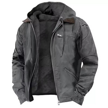 Load image into Gallery viewer, Fleece Lined Hooded Work Jacket with Adjustable Hood and Relaxed Fit for Winter
