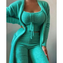 Load image into Gallery viewer, Women's Plush Three-Piece Bow-Tied Sleepwear Set
