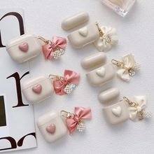 Load image into Gallery viewer, Ribbon Lattice Bowknot Pearl Keychain AirPods Case
