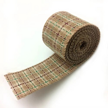 Load image into Gallery viewer, Christmas Plaid Linen Craft Ribbon, Red and Green Snowflake Design, 6.5 Yard Roll
