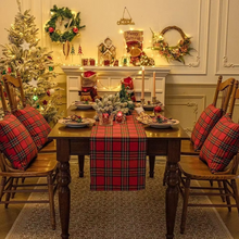 Load image into Gallery viewer, Christmas Plaid Table Runner Red and White Check Tablecloth for Holiday Dining and Home Décor
