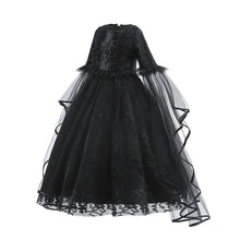 Load image into Gallery viewer, Girls Witch Queen Dress with Ruffle Trim and Decorative Pattern, Mid Calf Length All Vera Mart
