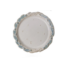 Load image into Gallery viewer, Vintage Blue Ceramic Deep Plate with Leaf Pattern for Pasta Desserts and Everyday Dining
